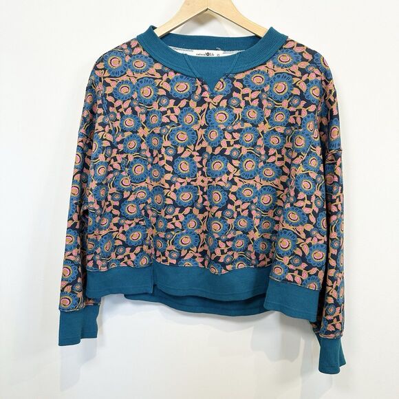 Natural Life Sweatshirt Women’s XS Floral Teal Boho  Relaxed Hippie Oversized - Picture 1 of 10